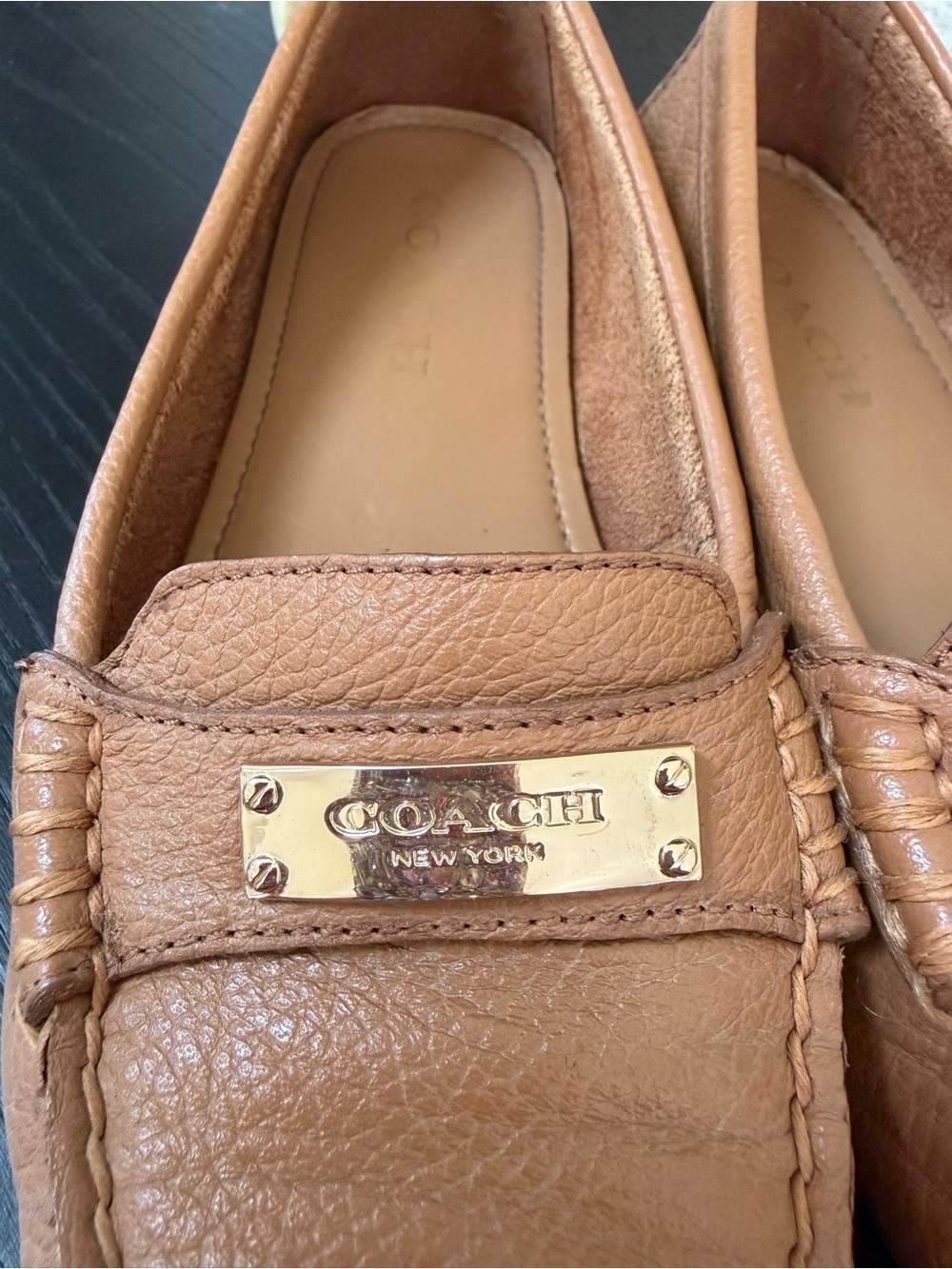 Coach Women's Tan Leather Penny Loafers 6 - Picture 2 of 5